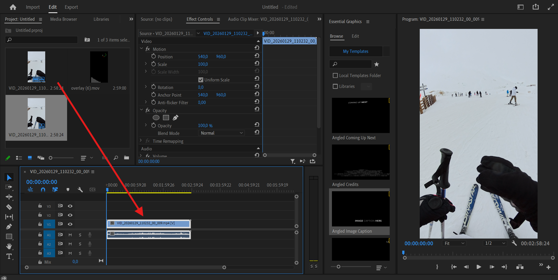 Premiere timeline with overlay above footage