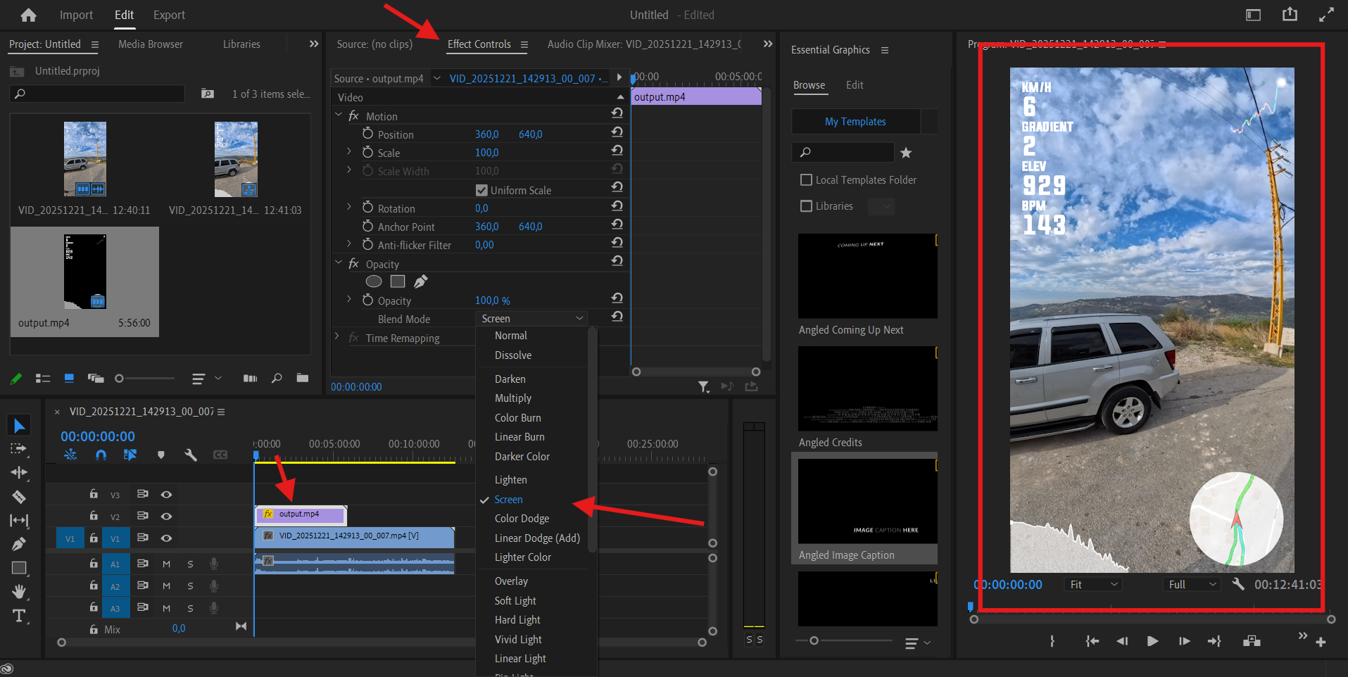Effect Controls showing Opacity blend mode