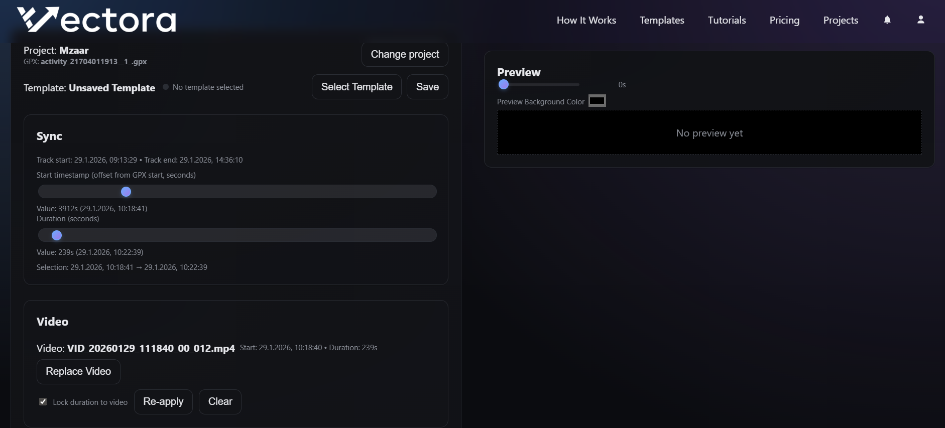 Video sync timeline in Vectora editor